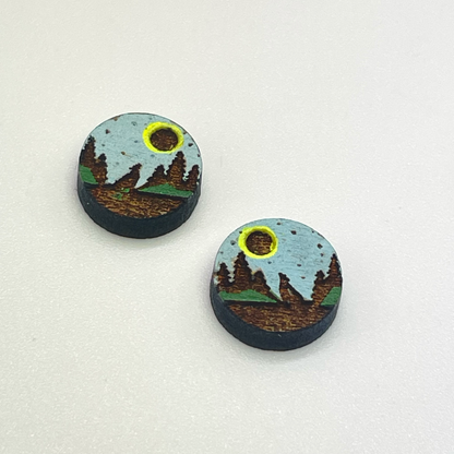 Carved Mountains w/ Moon Stud Earrings