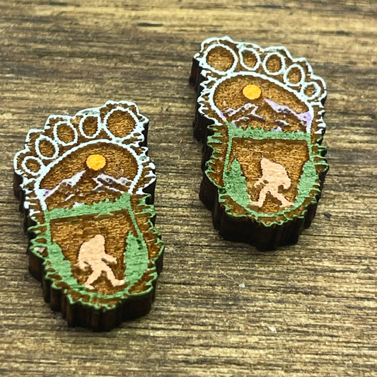 Bigfoot Footprint Scene Stud Earrings