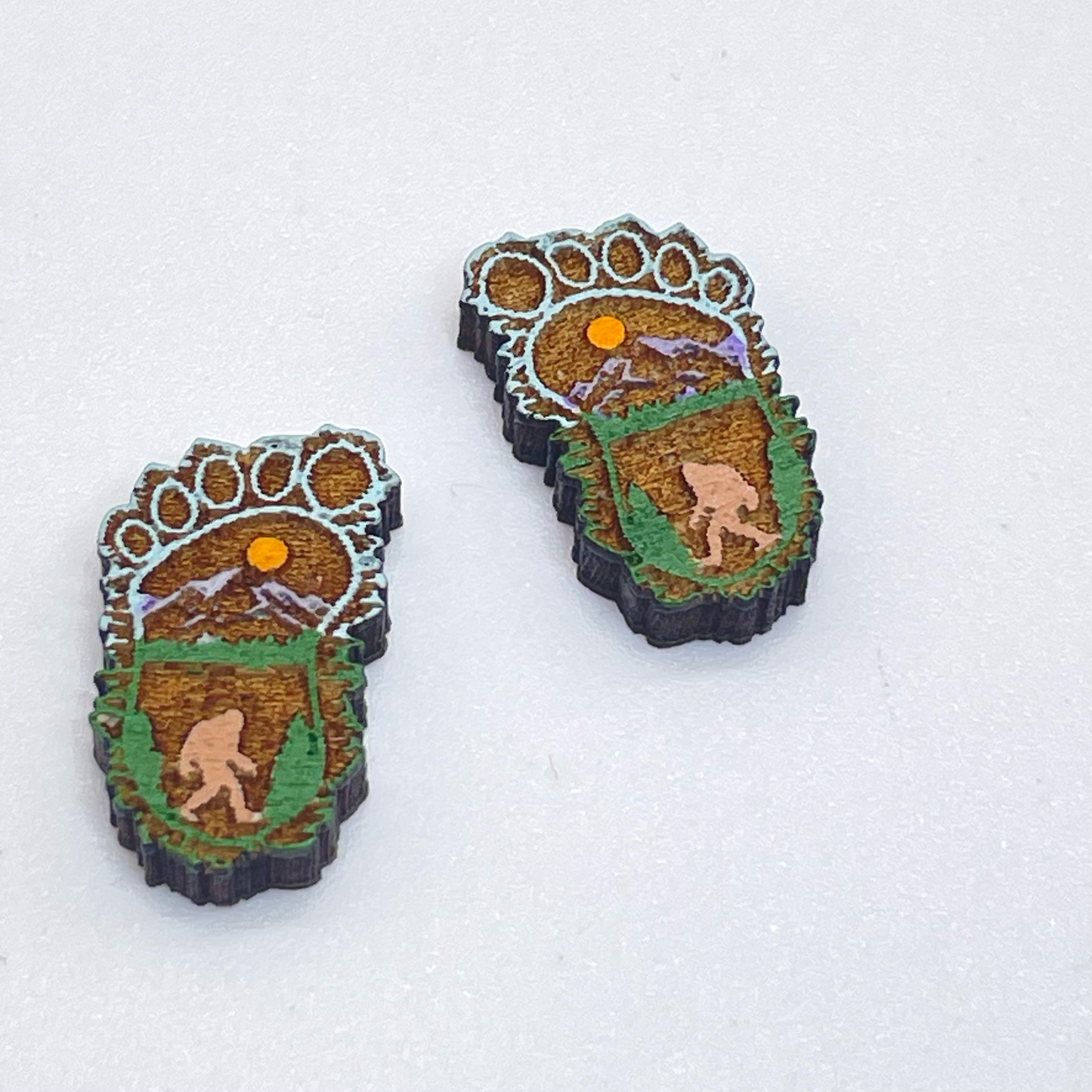 Bigfoot Footprint Scene Stud Earrings