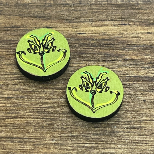 Round Grinch Face Stud Earrings