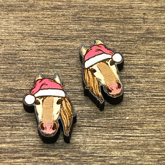 Horse with Santa Hat Stud Earrings