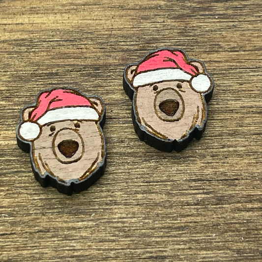 Bear with Santa Hat Stud Earrings