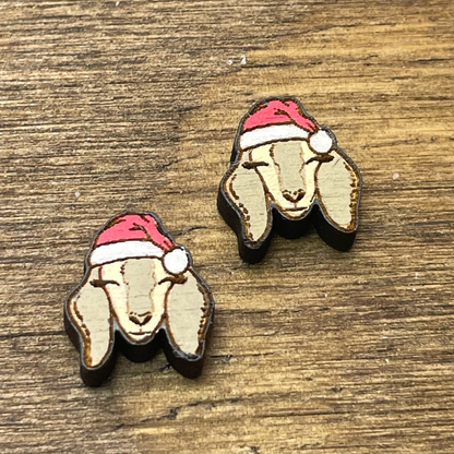 Goat with Santa Hat Stud Earrings