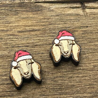 Goat with Santa Hat Stud Earrings