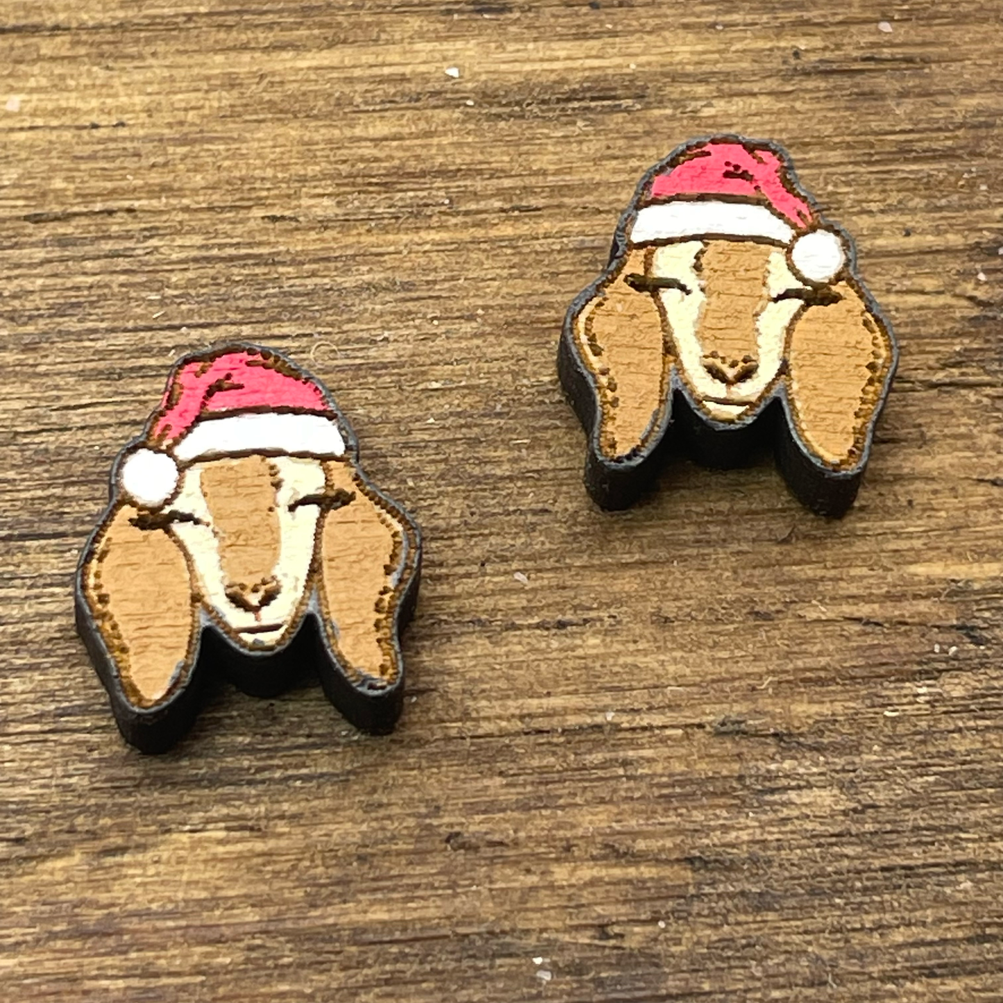 Goat with Santa Hat Stud Earrings