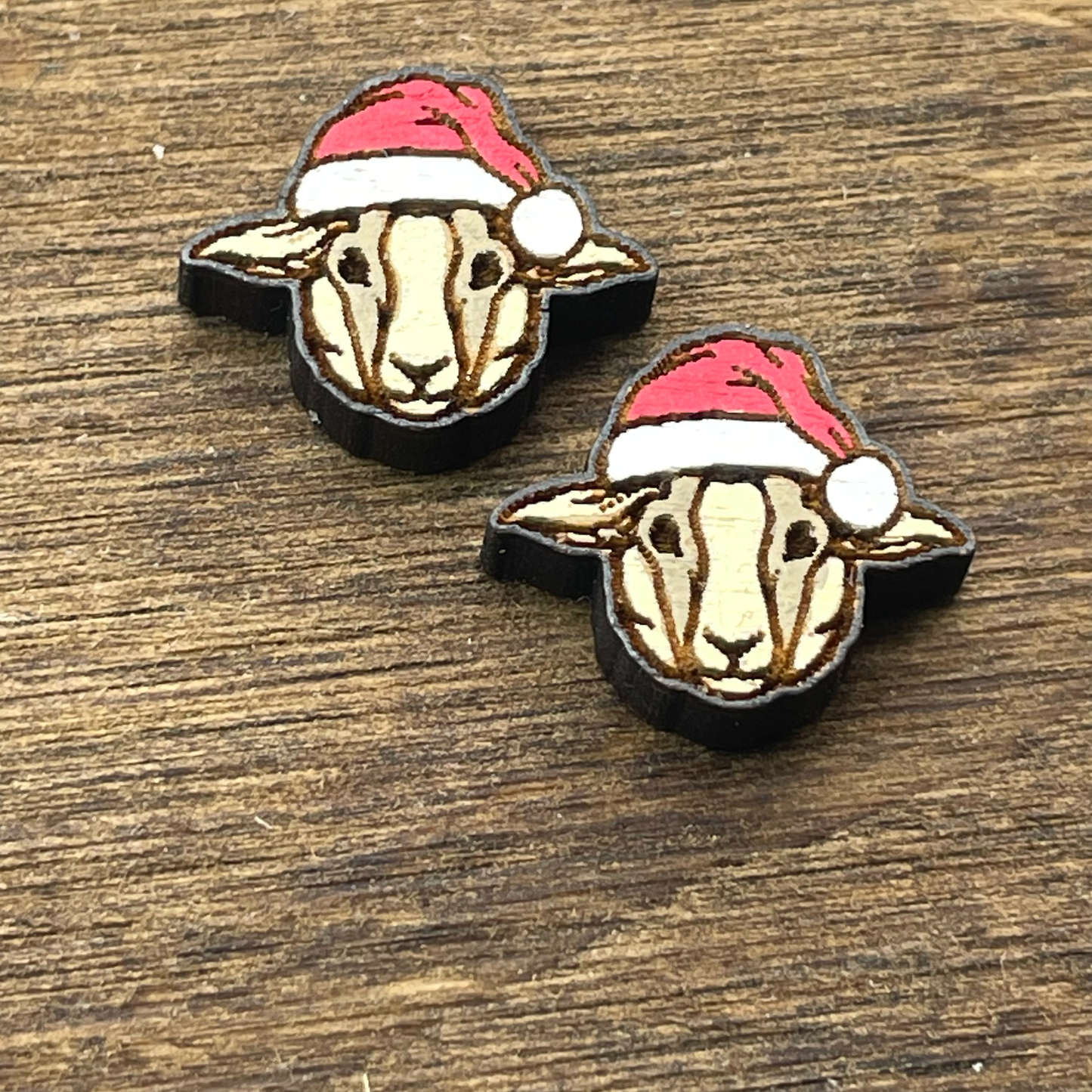 Sheep with Santa Hat Stud Earrings