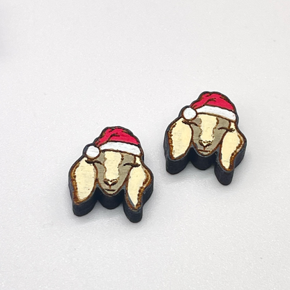 Goat with Santa Hat Stud Earrings