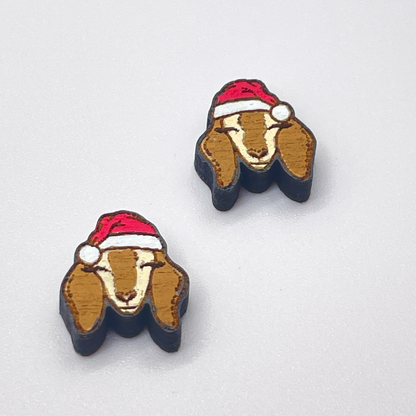 Goat with Santa Hat Stud Earrings