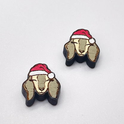 Goat with Santa Hat Stud Earrings