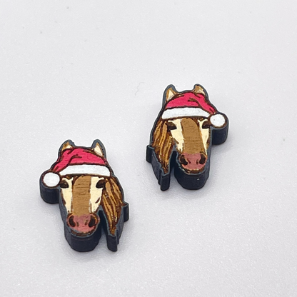 Horse with Santa Hat Stud Earrings