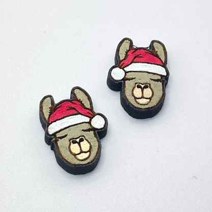 Llama with Santa Hat Stud Earrings