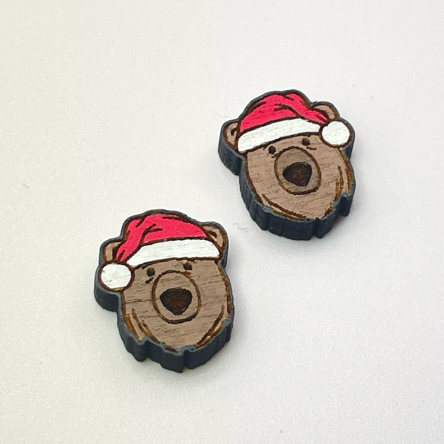 Bear with Santa Hat Stud Earrings