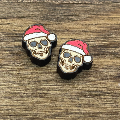 Human Skull with Santa Hat Stud Earrings