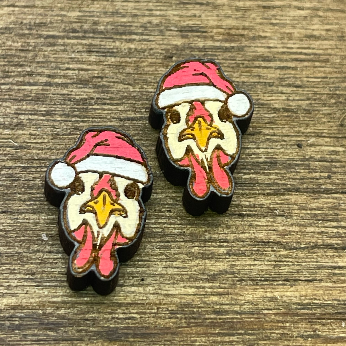 Chicken with Santa Hat Stud Earrings