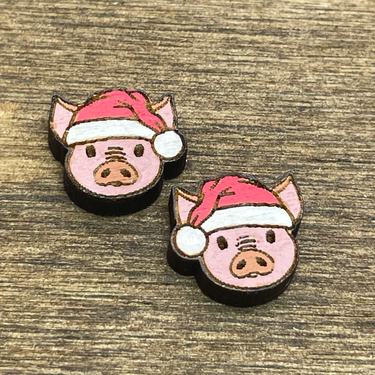 Pig with Santa Hat Stud Earrings