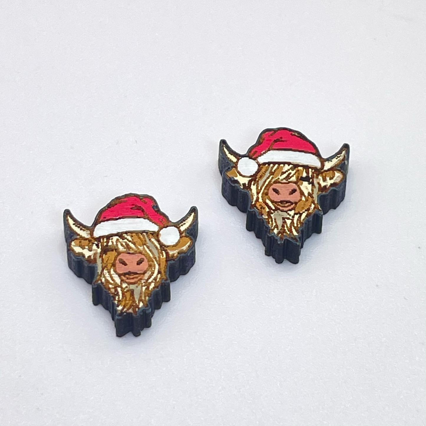 Highland Cow with Santa Hat Stud Earrings