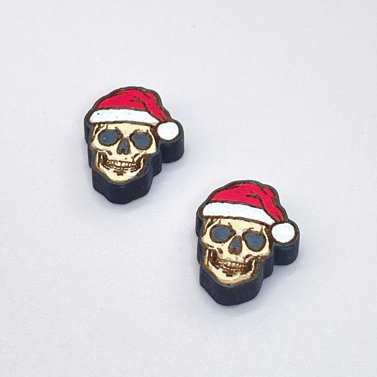 Human Skull with Santa Hat Stud Earrings