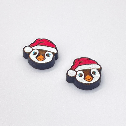 Penguin with Santa Hat Stud Earrings