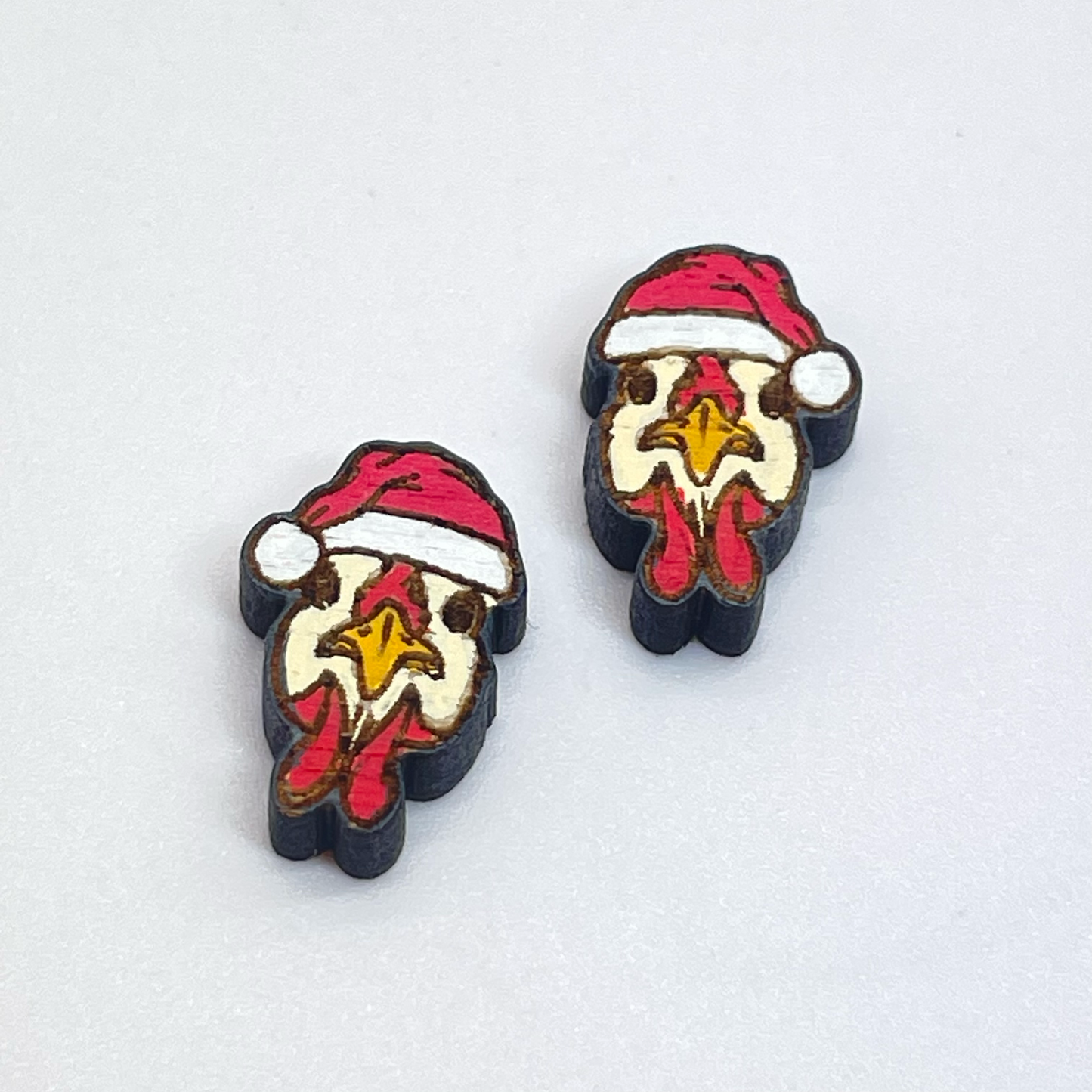 Chicken with Santa Hat Stud Earrings