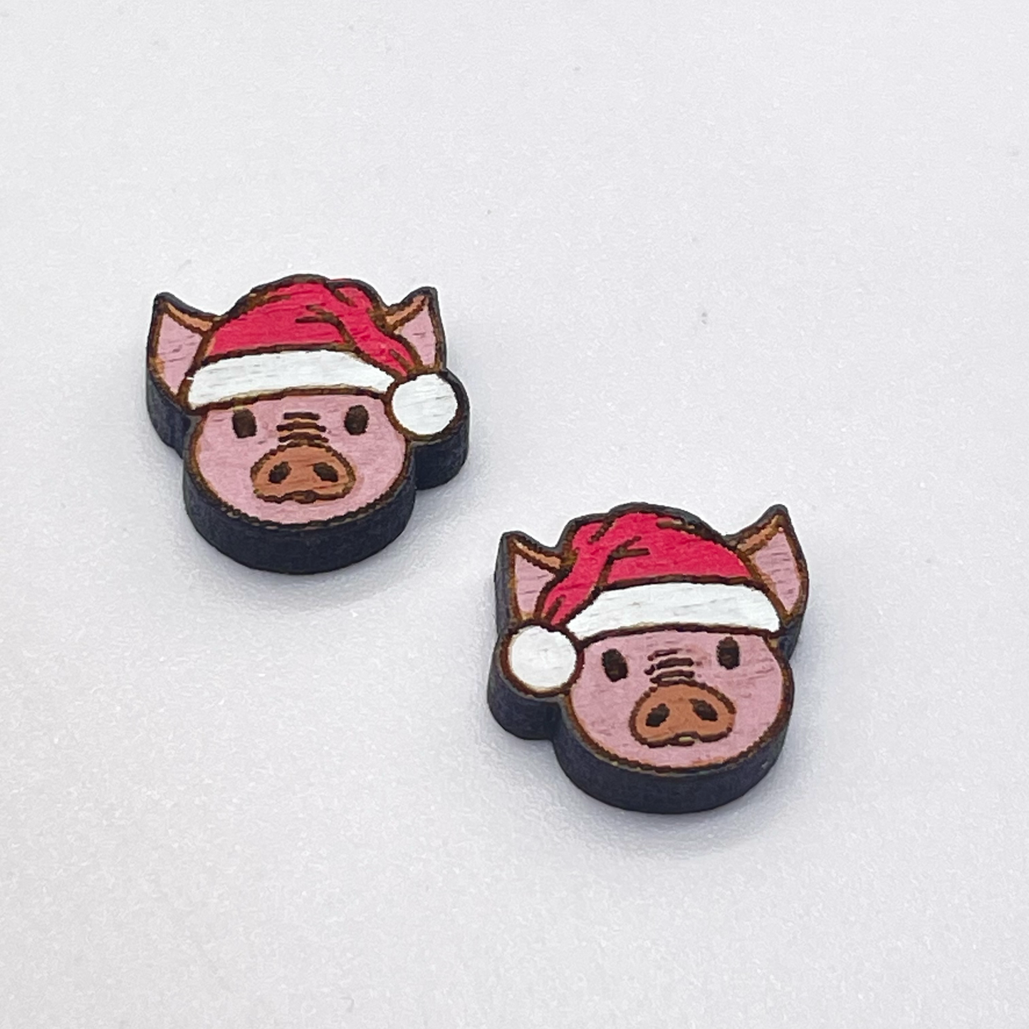 Pig with Santa Hat Stud Earrings