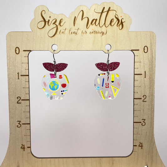 Acrylic School Supplies Apple Drop Dangle Earrings