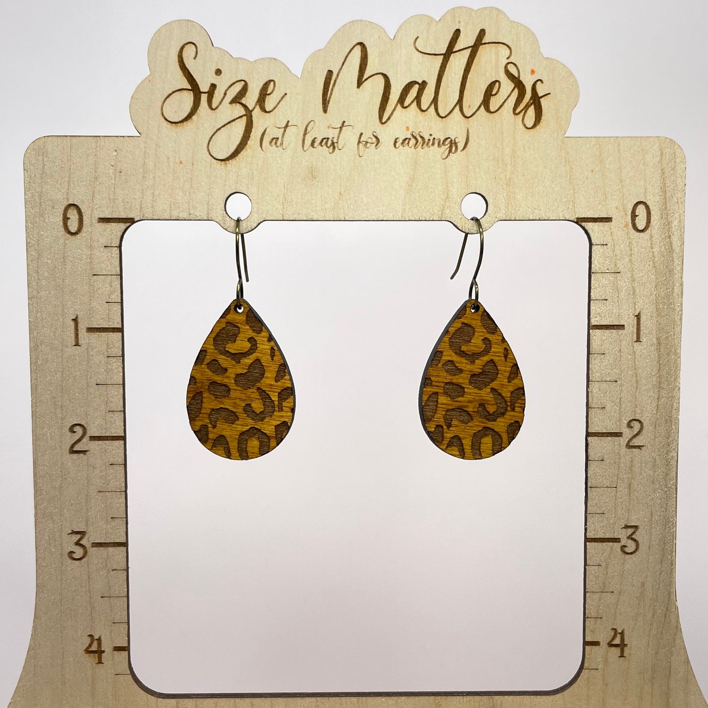 Leopard Wood Teardrop Drop Dangle Earrings