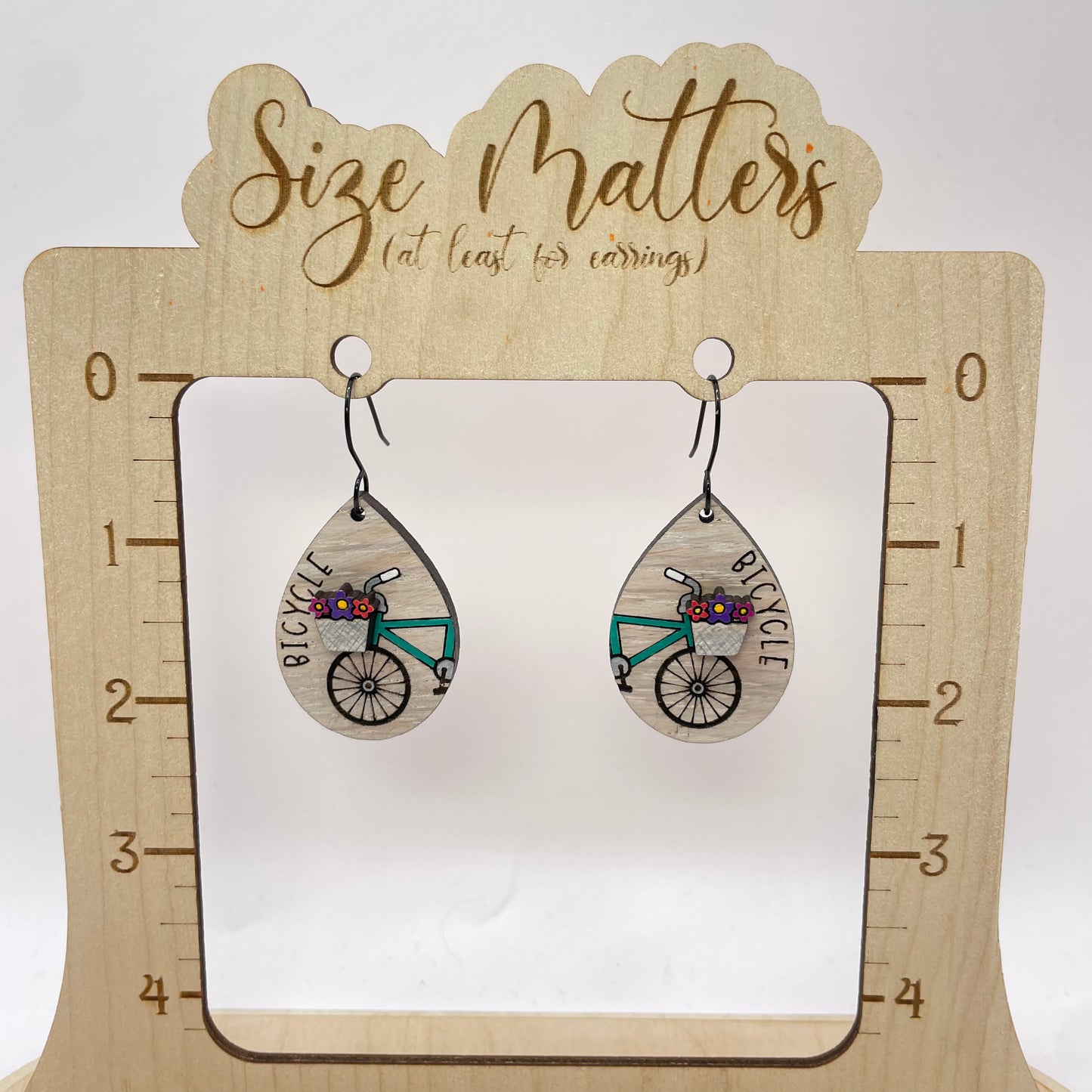 Flower Basket Bike Light Grey Drop Dangle Earrings