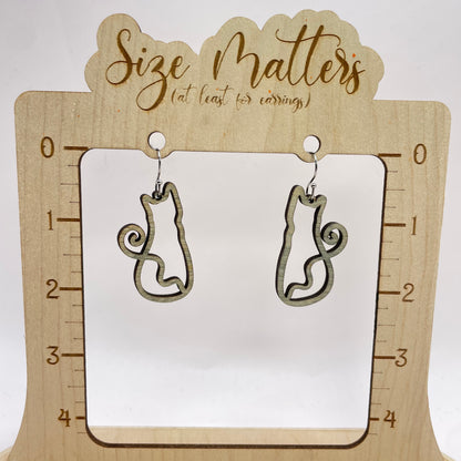 Light Grey Cat Silohouettes Drop Dangle Earrings