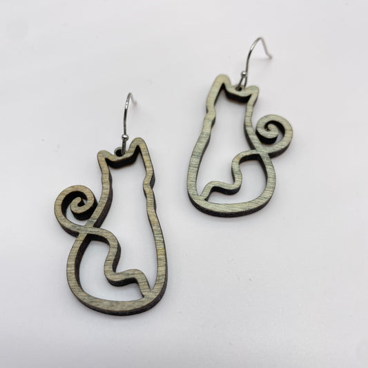 Light Grey Cat Silohouettes Drop Dangle Earrings