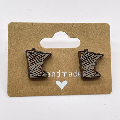 MN "Minnesota" State Shape Stud Earrings