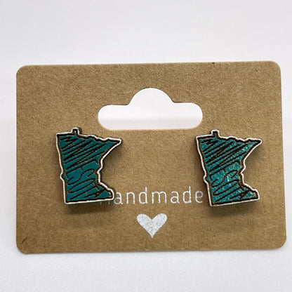 MN "Minnesota" State Shape Stud Earrings