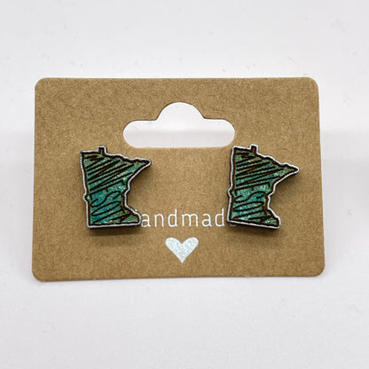 MN "Minnesota" State Shape Stud Earrings