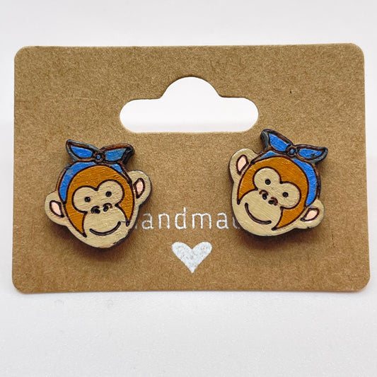 Monkey Head w/ Bow Stud Earrings