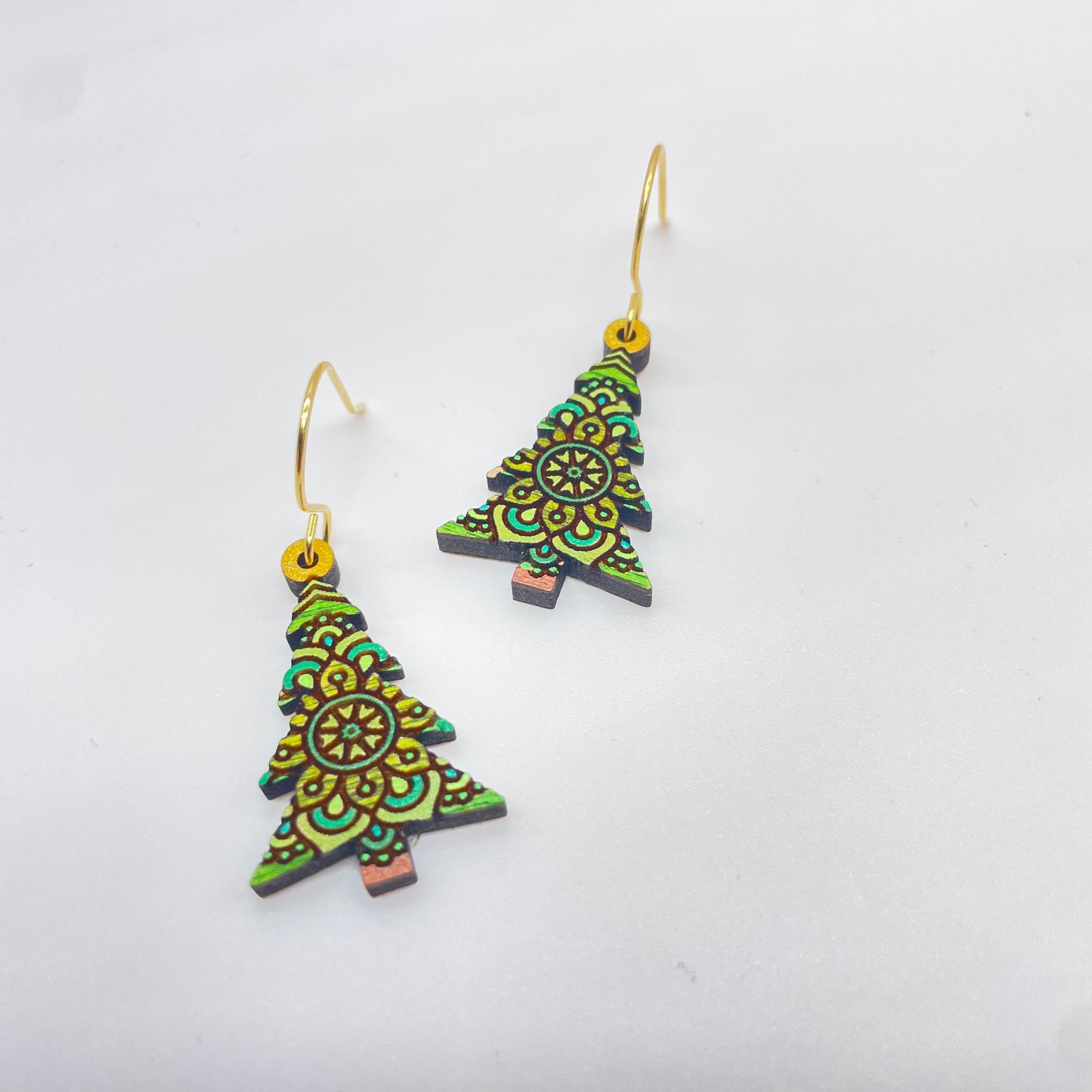 Christmas Tree Mosaic Drop Dangle Earrings