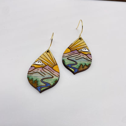 Mountain Sunset Landscape Drop Dangle Earrings