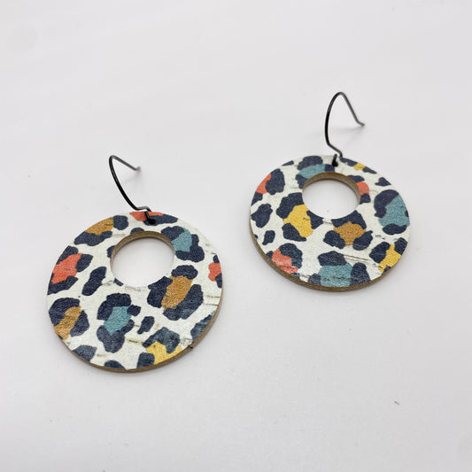 Party Leopard Circle Leather Drop Dangle Earrings