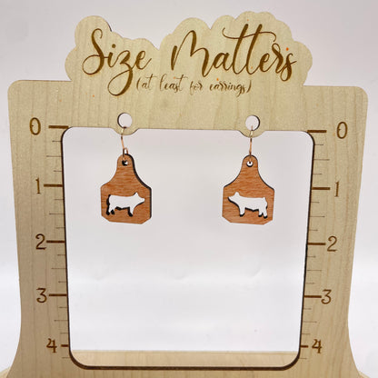 Pig (cutout) Cattle Tag Drop Dangle Earrings