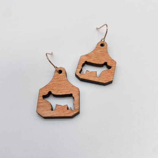 Pig (cutout) Cattle Tag Drop Dangle Earrings