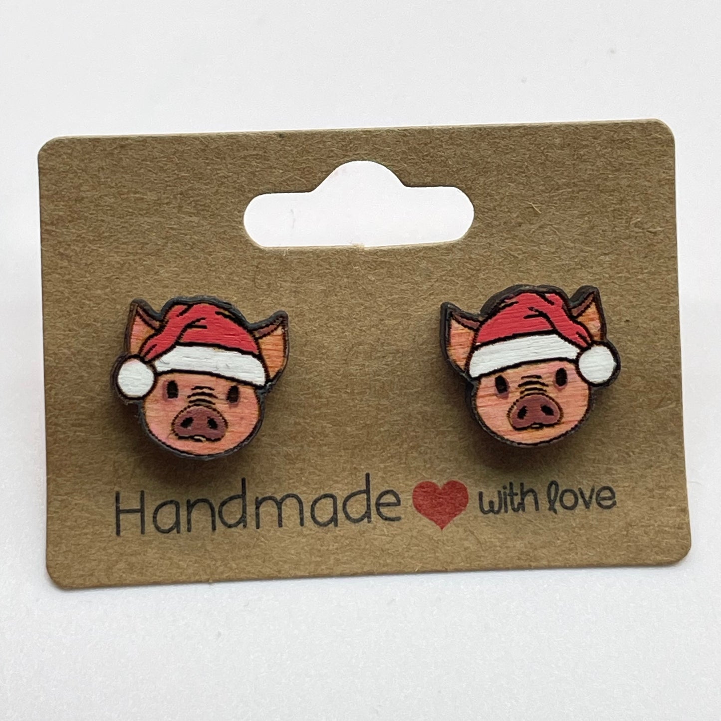 Pig with Santa Hat Stud Earrings