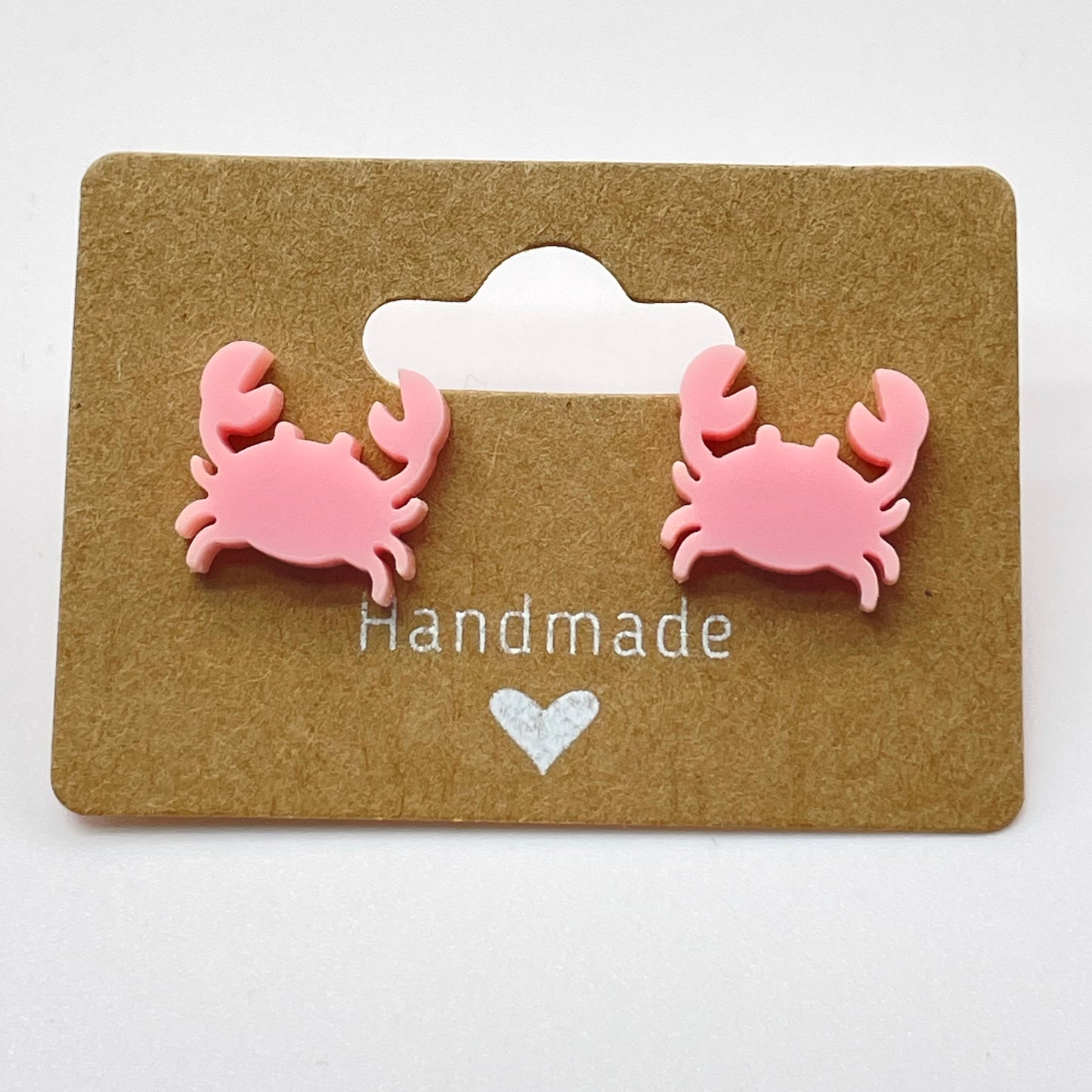 Acrylic Pink Crab Stud Earrings