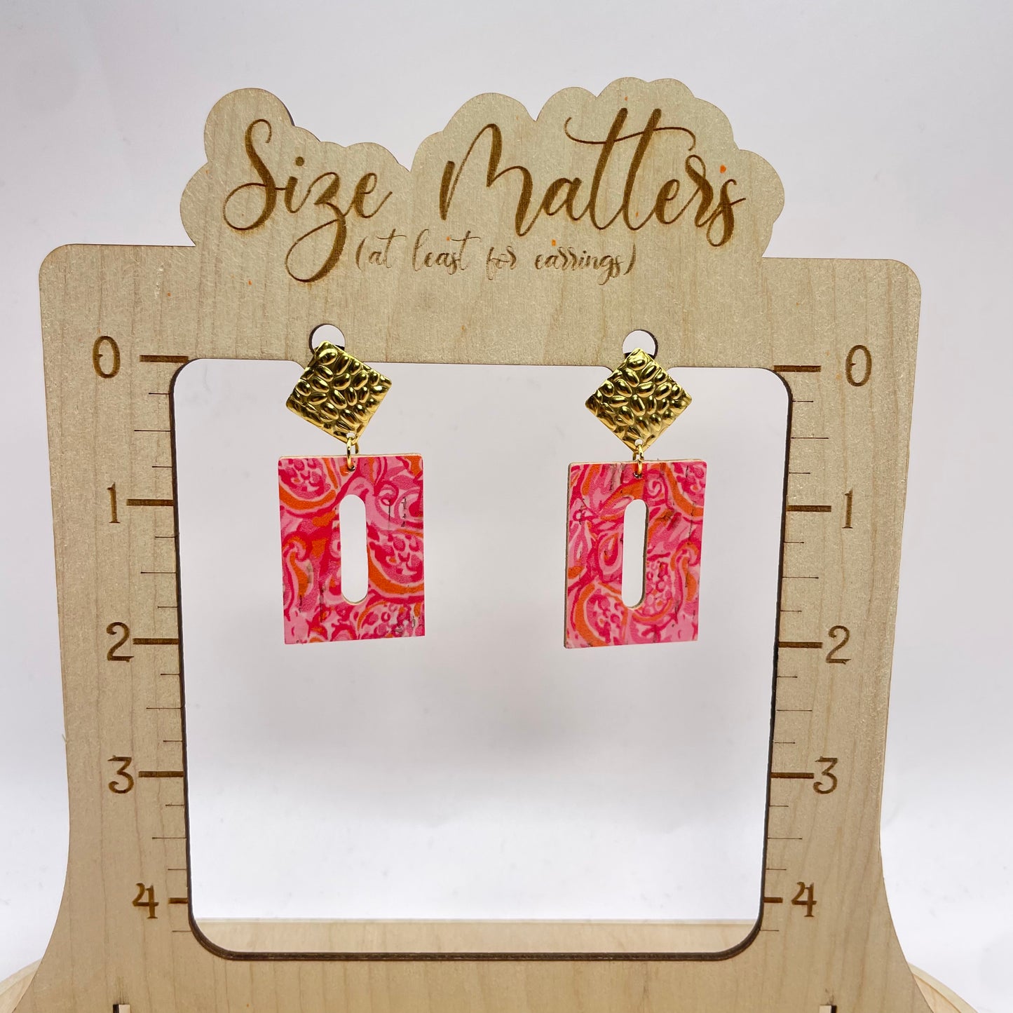 Pink Oil Spill Gold Diamond Leather Drop Dangle Earrings