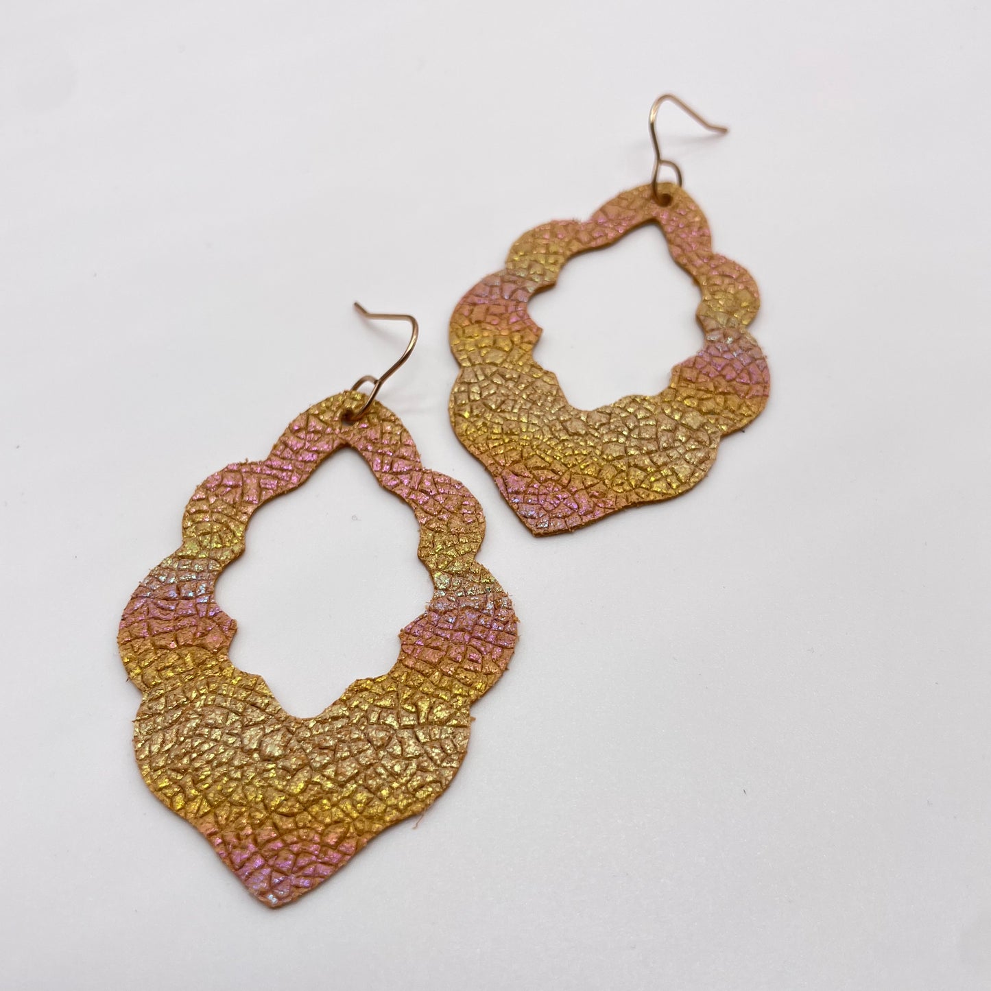 Pink + Gold Scallops Leather Drop Dangle Earrings