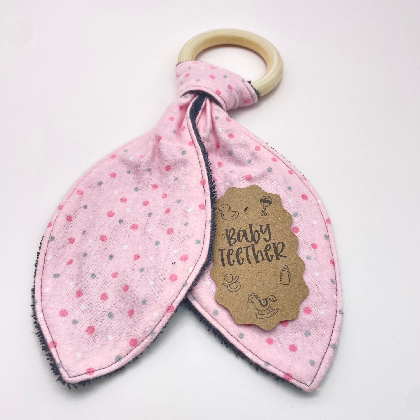 Pink + Grey Dots Baby Teether