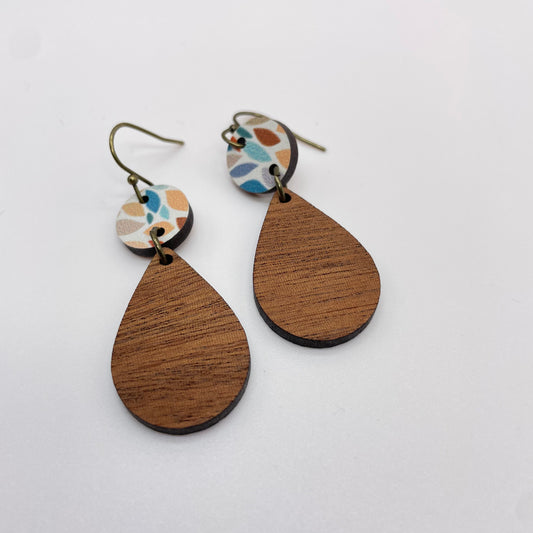 Playful Spots Teardrop Wood Drop Dangle Earrings