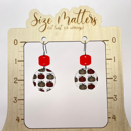 Pumpkin Patch w/ Red Square Drop Dangle Earrings