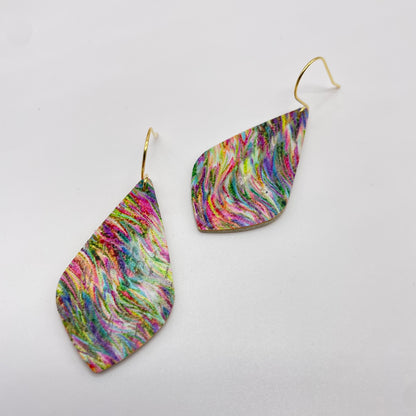 Rainbow Strokes Leather Drop Dangle Earrings