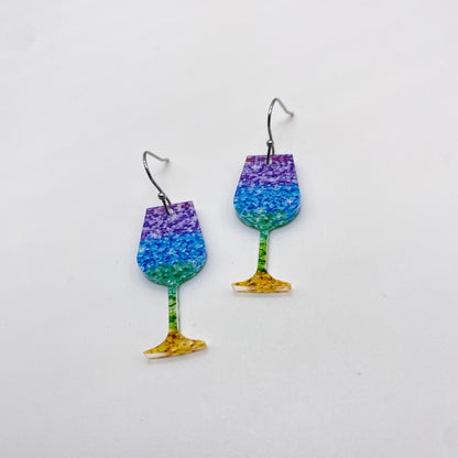 Rainbow Wine Glasses Drop Dangle Earrings