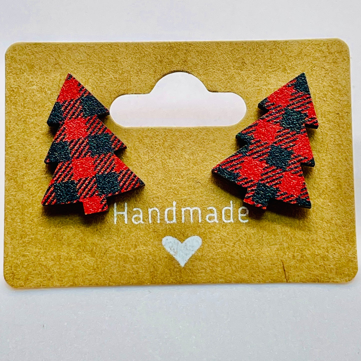 Red Buffalo Plaid Tree (Large) Stud Earrings