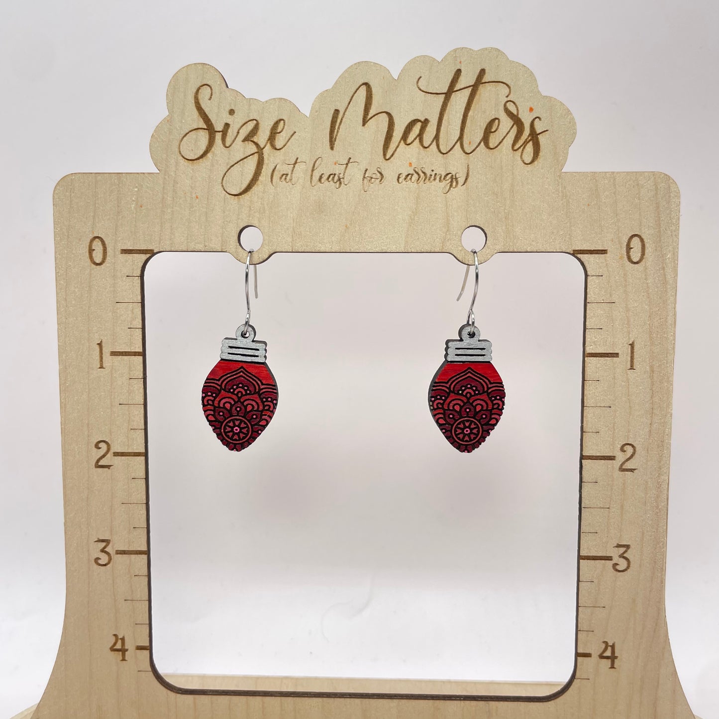 Christmas Bulb Zentangle Red Drop Dangle Earrings