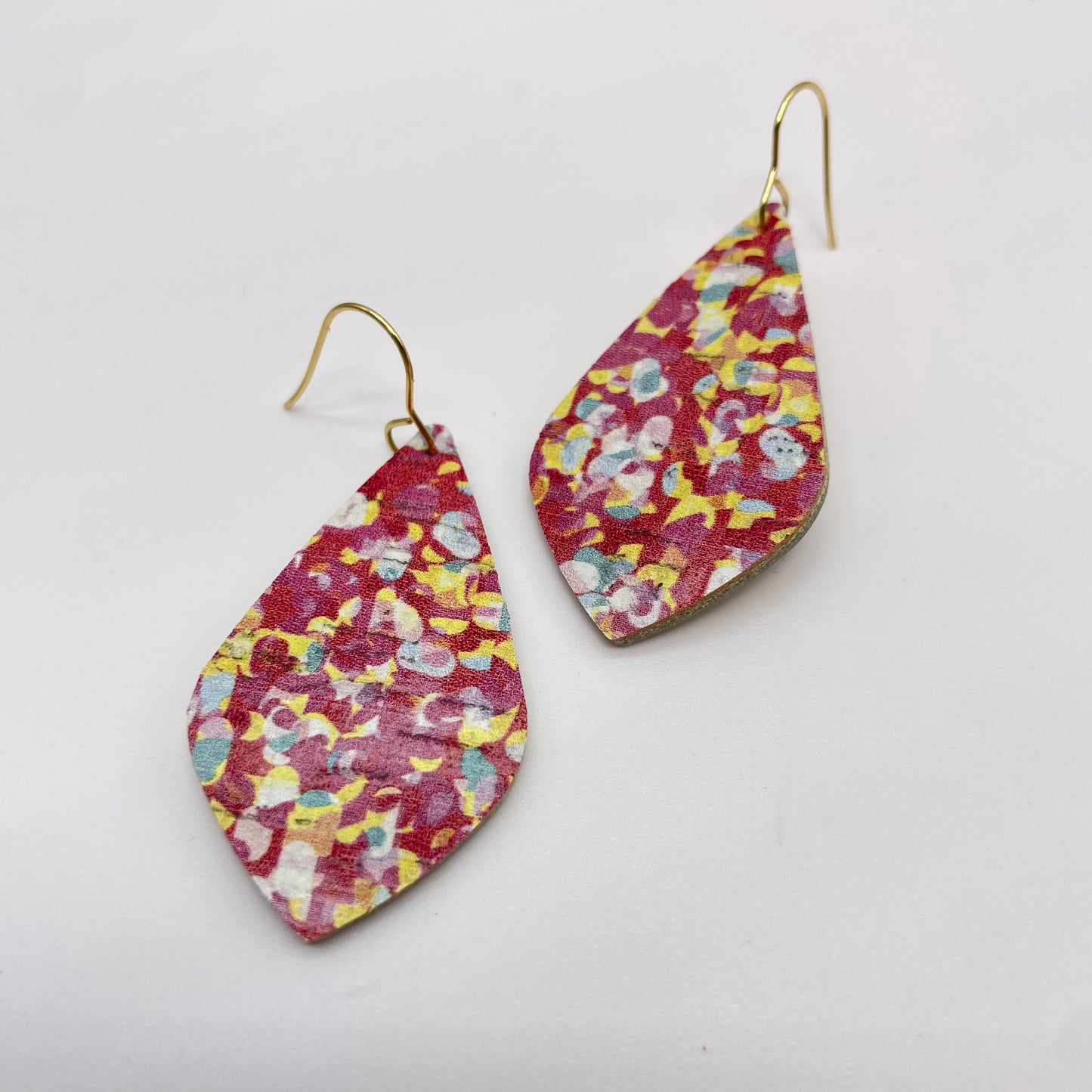 Red Confetti Teardrop Leather Drop Dangle Earrings